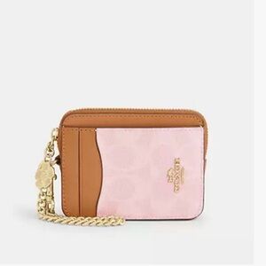 Nwt coach powder pink chain zip wallet